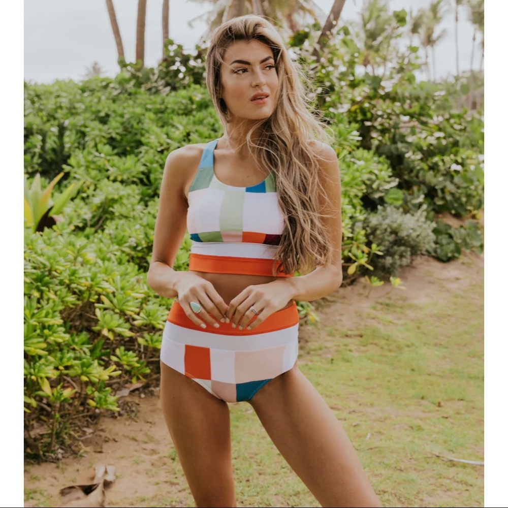 Nani Swimwear Crop Top/High Wasted Color Block set